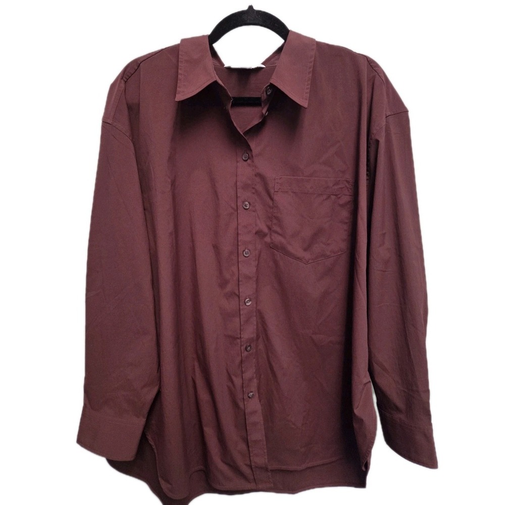 Athleta Women's Midday Relaxed Shirt Brown Long Sleeves Sz XL Button Up Pocket